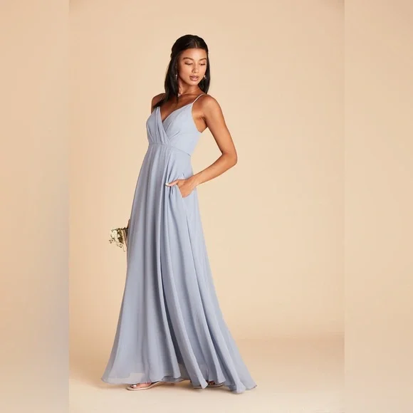 Birdy Grey Kaia Dress Chiffon Dusty Blue Maxi Dress Pockets Women’s Size Medium - Picture 2 of 13